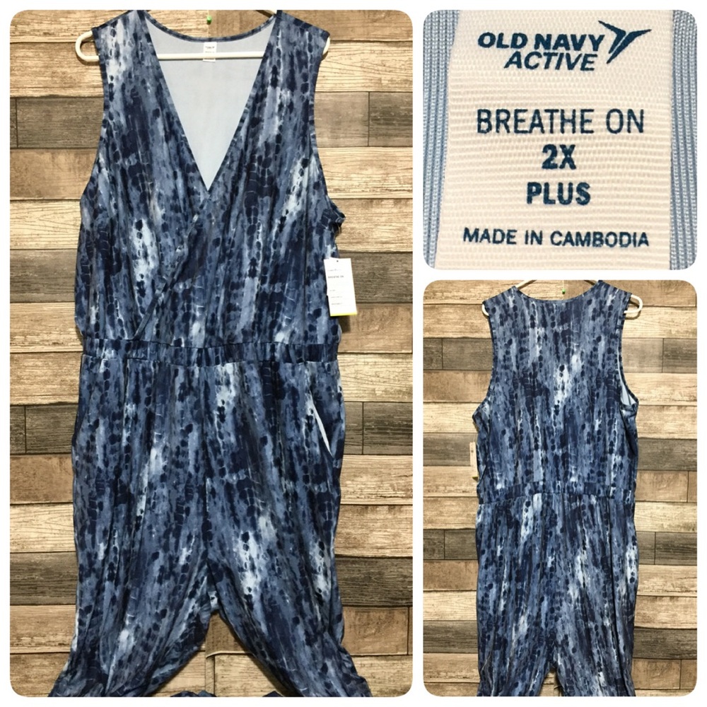 Old Navy Active Breathe On Jumpsuit Women’s Plus 2X Blue Stretch (Inseam 25)